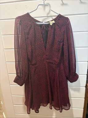 Cleobella Burgundy Floral Long-Sleeve Tie-Neck Dress